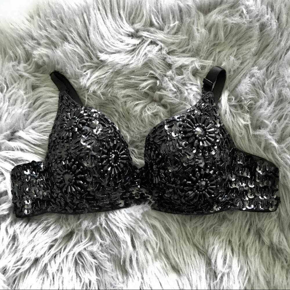 Meishulanna Black Sequin Bra 36B